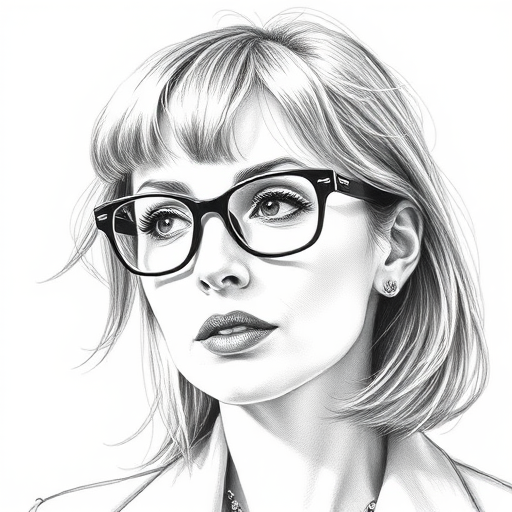 Beautiful Cate Blanchett, pencil sketch, portrait of beautiful woman 60s in glasses, hair style beatnik, outline, clear lines, fine lines, 8k