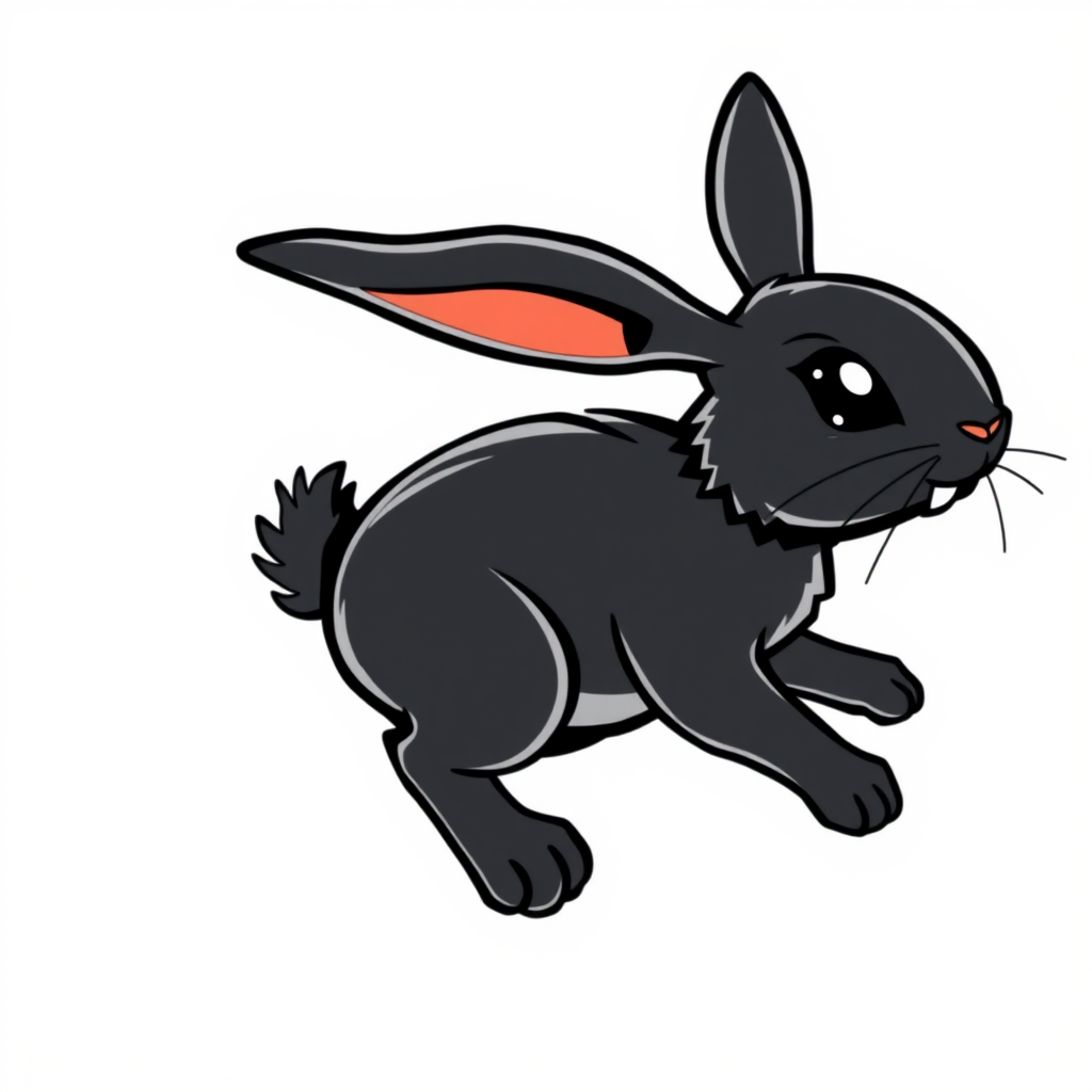 vector illustration, cute black rabbit, dynamic pose, isolated on white background