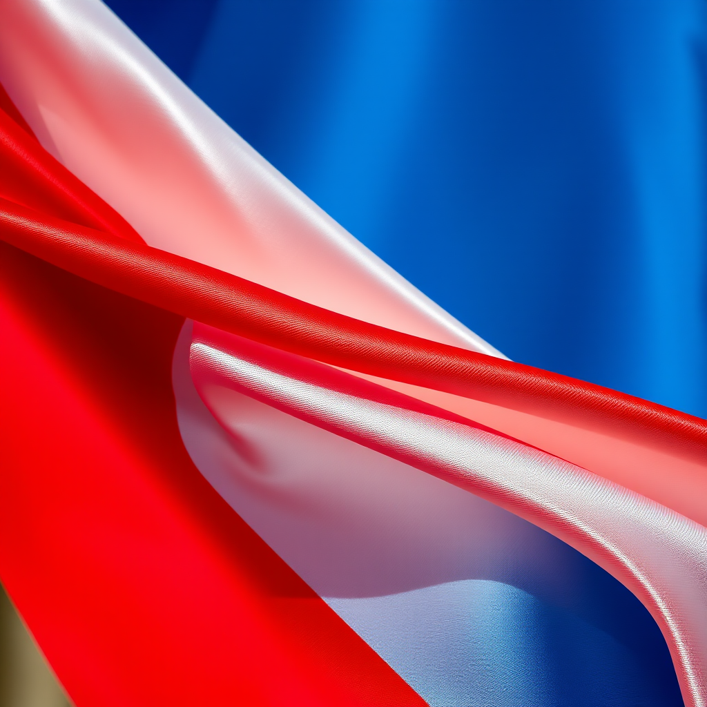 A close-up shot of the Dutch flag draped in soft silk, capturing rich colors and textures, aperture f/2.8, shutter speed 1/125 sec, ISO 100, using a DSLR camera with natural lighting.