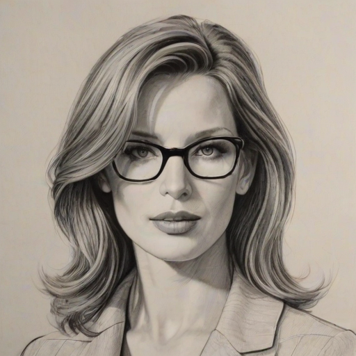 Stunning Kelly Reilly, pencil sketch, portrait of Ravishing woman 1952s in glasses, hair style beatnik, outline, clear lines, fine lines, 8k