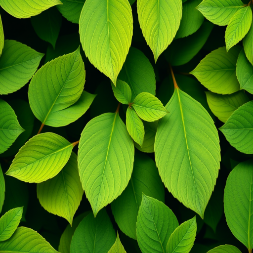 generate a seamless pattern of green and light green leaves on a dark green background, camera settings: f/8, ISO 100, shutter speed 1/50s, camera view: top-down, camera style: macro, camera type: DSLR