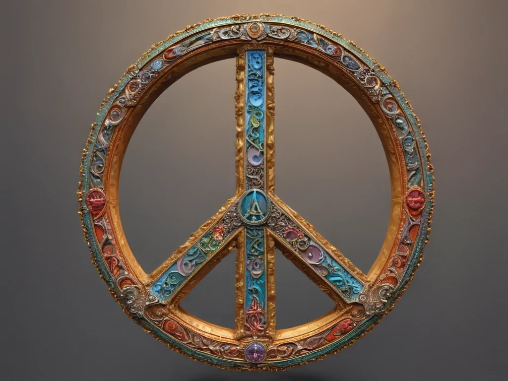 Intricately Designed Peace Symbol Adorned with Colorful Decorative Elements
