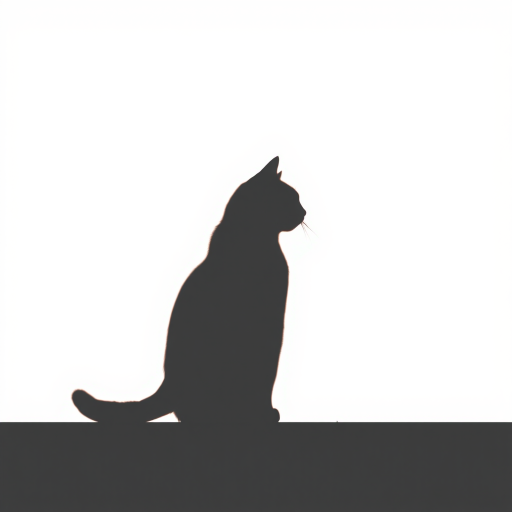 Generate an image of a stylized cat silhouette on a solid background, captured with a Canon EOS R5 camera, 50mm lens, f/1.8 aperture, ISO 100, in soft natural light, using a portrait photography style for enhanced detail and clarity.