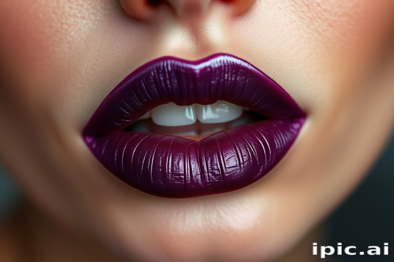 Opulent jewel-toned lips in rich amethyst, featuring a metallic sheen that catches the light and adds depth to the color
