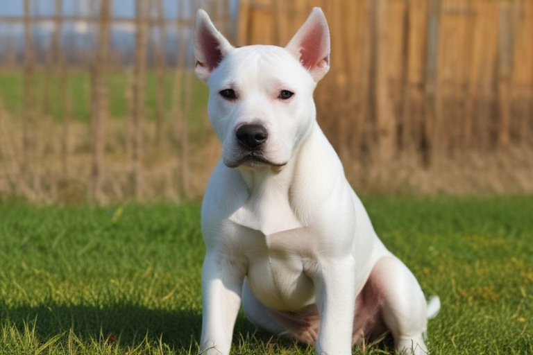 A Playful White Dog Sitting Confidently on Green Grass Outdoors.