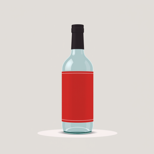 create a minimalist illustration of a bottle with a red label against a plain background, using a wide aperture of f/2.8, 50mm lens, soft focus style, and a DSLR camera setup to enhance image quality