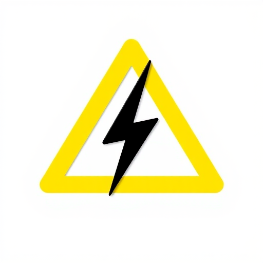 Create an image of a yellow triangle with a black lightning bolt symbol inside, using a DSLR camera with a 50mm lens, aperture set to f/2.8, ISO 100, in a studio setting with softbox lighting for enhanced image quality.