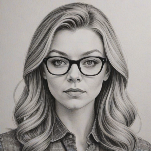 Fascinating Natalie Dormer, pencil sketch, portrait of Splendid woman 1966s in glasses, hair style beatnik, outline, clear lines, fine lines, 8k