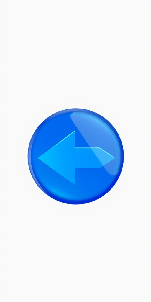 Create a high-quality image of a blue circular arrow icon pointing left, with a glossy finish, using a Canon EOS 5D Mark IV, aperture f/4, ISO 100, 50mm lens, shot from a straight-on view, ensuring vibrant colors and clear details.