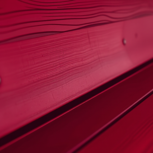 create a stylized illustration of a wooden bench with a dark red hue, captured with a DSLR camera at f/2.8 aperture, ISO 100, 50mm lens, with a shallow depth of field, in a soft light setting, emphasizing textures and colors.