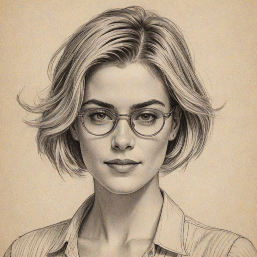 Appealing Rachael Taylor, pencil sketch, portrait of Radiant woman 1923s in glasses, hair style beatnik, outline, clear lines, fine lines, 8k