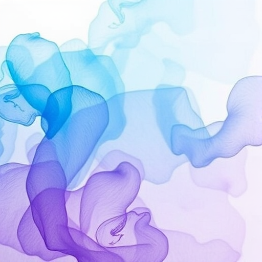 Create an abstract watercolor image featuring vibrant shades of blue, purple, and teal blending seamlessly, captured with a DSLR camera at f/8, ISO 100, 50mm lens, in soft natural lighting.