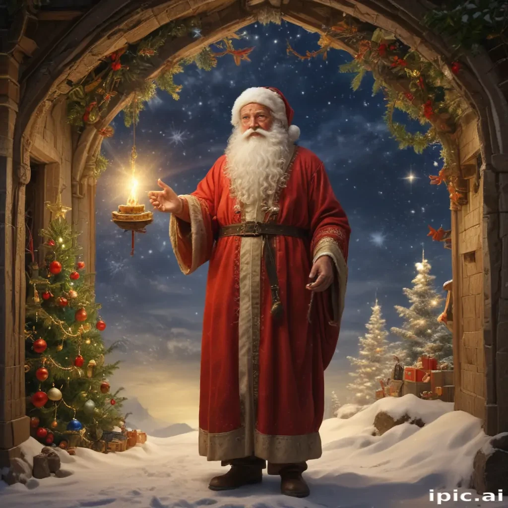 Santa Claus Spreading Holiday Cheer in a Winter Wonderland Scene
