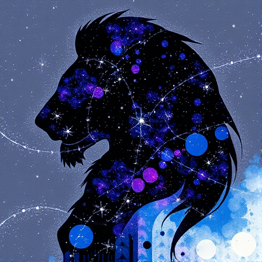 Captivating conceptual render alcohol ink art, double exposure, the paint strokes artfully merge combining a woman's full silhouette with a Lazy panda's silhouette. The figures are composed of a series of colored dots, lines & spots that evoke the image of a cosmic galaxy, colors are deep shades of blue purple & black with flashes of white & silver representing distant stars. The woman's silhouette is formed within the lion's silhouette from constellations of scattered stars, surreal