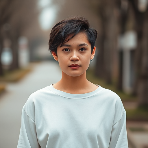 regenerate the image of a person standing outdoors with a relaxed pose, use a Canon EOS R5 camera, 50mm lens, aperture f/1.8, ISO 100, natural light, shallow depth of field, slightly desaturated colors for a moody effect, focus on the subject while softly blurring the background
