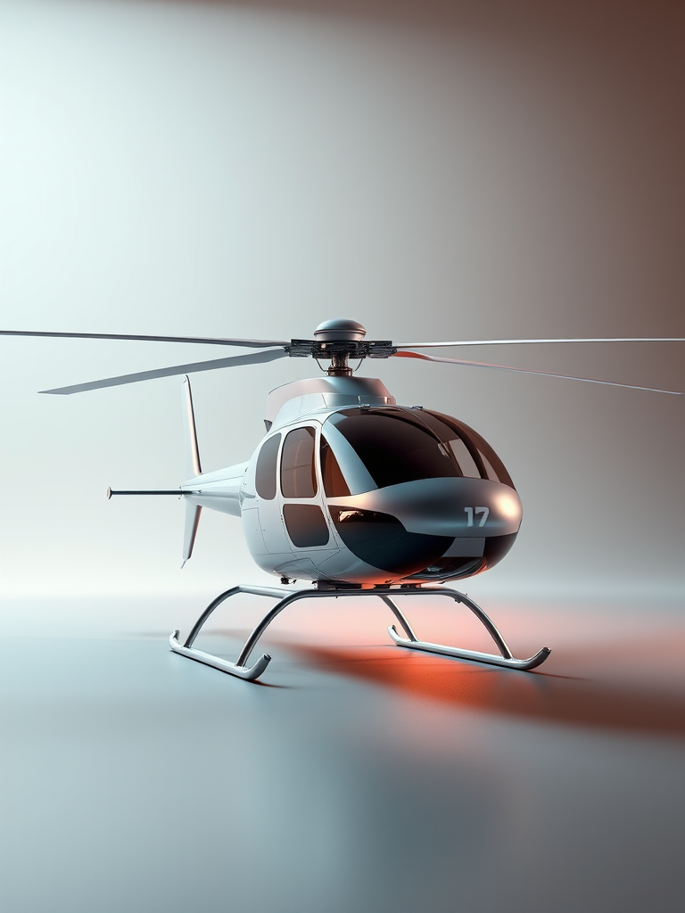 Generate a high-quality 3D rendering of a silver helicopter in a low-poly style, captured with a Canon EOS R5 camera, 50mm lens, aperture f/1.8, iso 100, in landscape orientation with dramatic lighting and a minimalistic background.