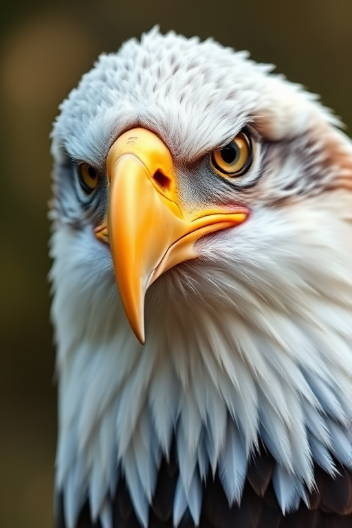 High-resolution close-up of a bald eagle portrait, natural light, aperture f/2.8, shutter speed 1/500s, ISO 200, 85mm prime lens, crisp focus on the eyes with a blurred background, showcasing detailed feathers and sharp beak.