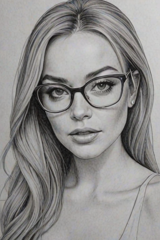 Captivating Lindsay Lohan, pencil sketch, portrait of Pleasing woman 1951s in glasses, hair style beatnik, outline, clear lines, fine lines, 8k