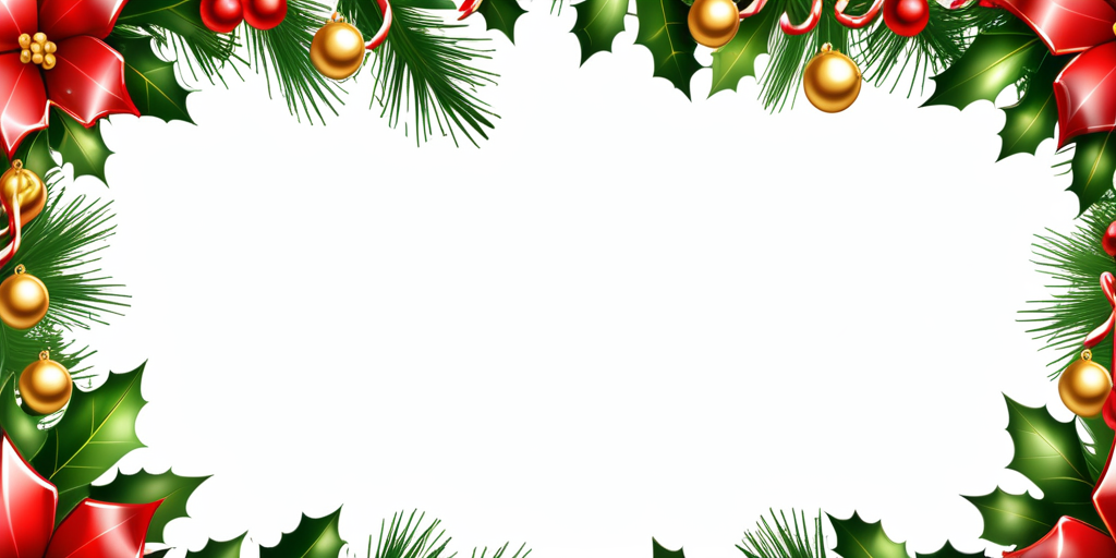 Festive Holiday Frame with Holly, Poinsettias, and Christmas Ornaments ...