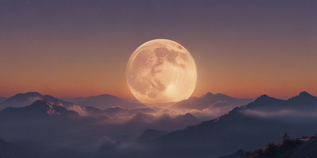 Majestic Full Moon Rising Over Serene Mountain Landscape at Dusk