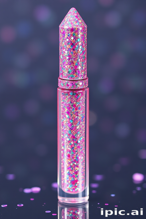 Glitter-packed liquid lipstick titled "Diamond Dust" in a clear base with multi-colored sparkles for a dazzling, jewel-like finish