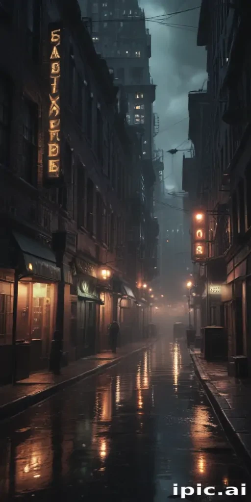 Moody Urban Alley at Night with Reflections and Soft Glowing Lights