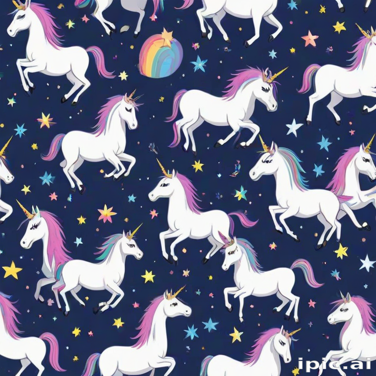Whimsical Pattern of Galloping Unicorns Under a Starry Night Sky