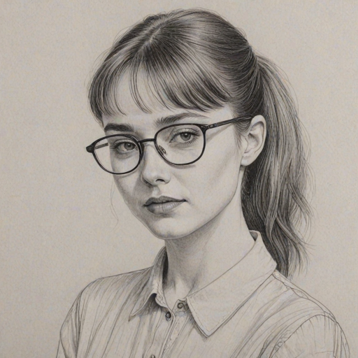 Appealing Jessica Barden, pencil sketch, portrait of Stunning woman 1980s in glasses, hair style beatnik, outline, clear lines, fine lines, 8k