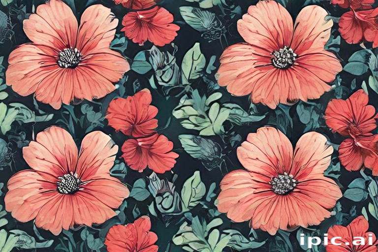 Vibrant Floral Pattern Featuring Lush Hibiscus Flowers on Dark Background