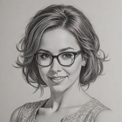 Enticing Lacey Chabert, pencil sketch, portrait of Comely woman 1963s in glasses, hair style beatnik, outline, clear lines, fine lines, 8k