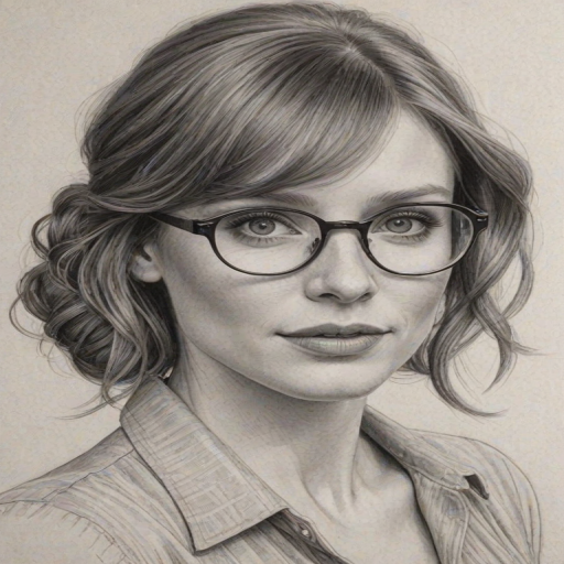 Gorgeous Bryce Dallas Howard, pencil sketch, portrait of Alluring woman 1924s in glasses, hair style beatnik, outline, clear lines, fine lines, 8k