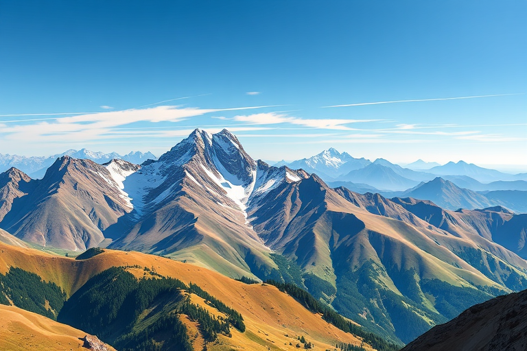 high-resolution mountain range illustration, DSLR camera, 50mm lens, f/8 aperture, ISO 100, natural lighting, wide-angle view, vibrant colors, sharp focus, smooth gradients
