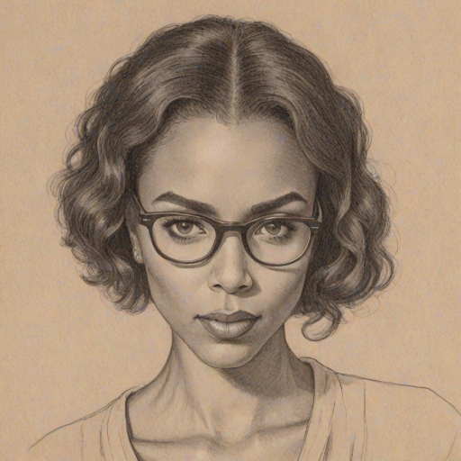 Resplendent Marsha Thomason, pencil sketch, portrait of Delightful woman 1931s in glasses, hair style beatnik, outline, clear lines, fine lines, 8k