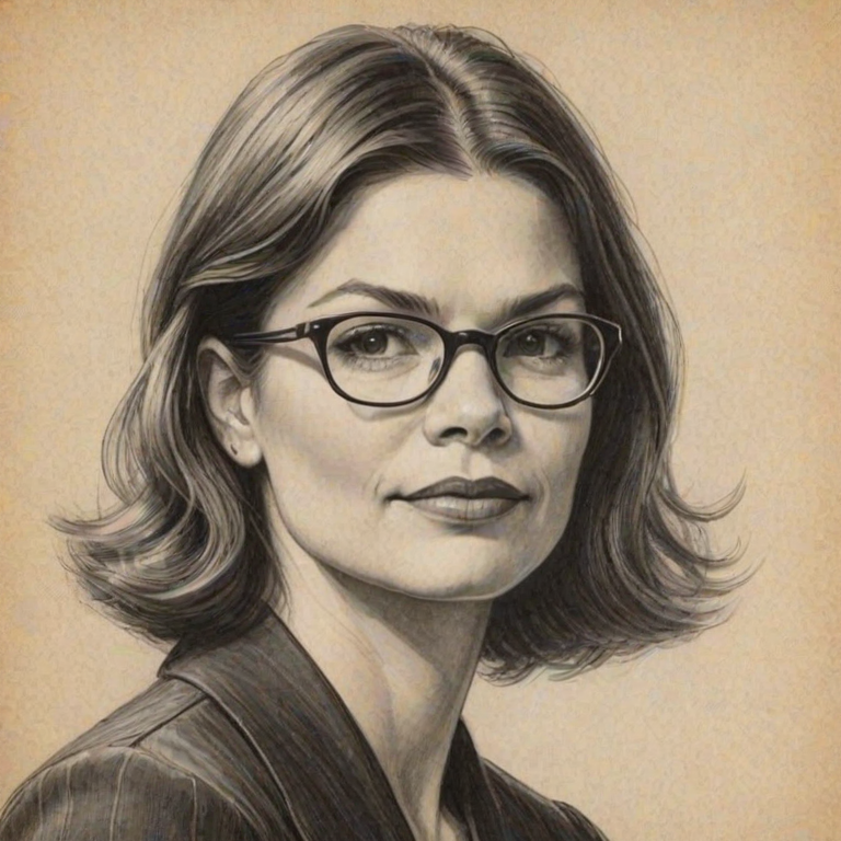 Comely Jeanne Tripplehorn, pencil sketch, portrait of Attractive woman 1927s in glasses, hair style beatnik, outline, clear lines, fine lines, 8k