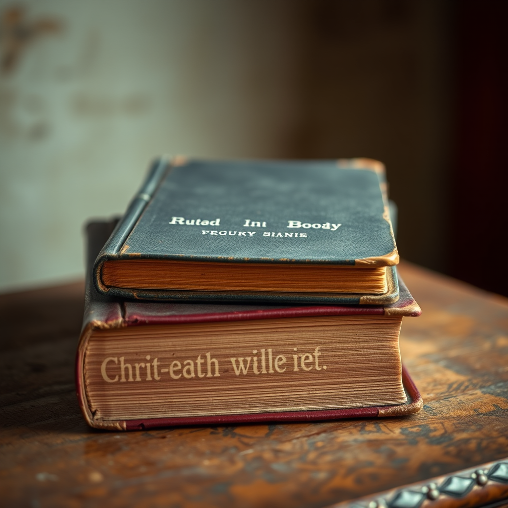 capture a close-up of two antique books stacked on a textured surface using a Canon EOS 5D Mark IV with a 50mm lens, aperture f/2.8, shutter speed 1/60s, ISO 200, natural light to highlight details and textures