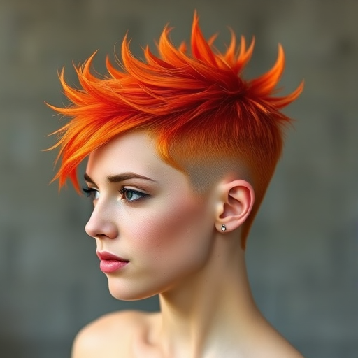 Fiery orange pixie cut with textured spikes, the "Phoenix Flame" style symbolizes rebirth and daring transformation for the fearless trendsetter