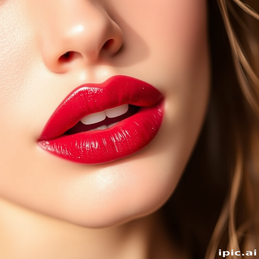 Sheer cherry-tinted lips with a hint of sparkle, fresh and youthful, ideal for a natural yet polished appearance