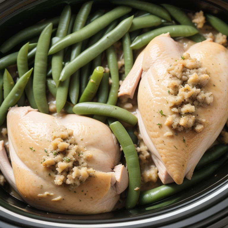 crockpot chicken with stuffing and green beans