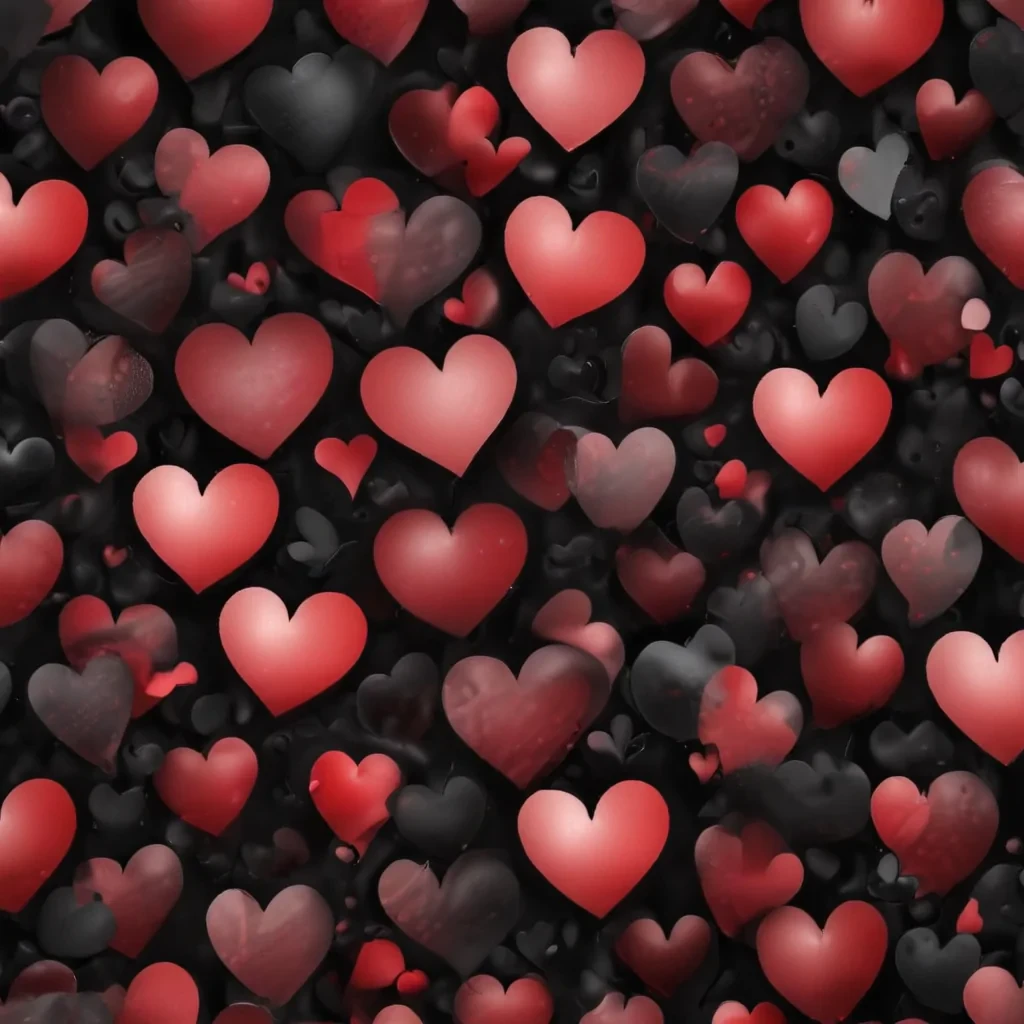 A Vibrant Explosion of Red and Black Hearts on a Dark Background.