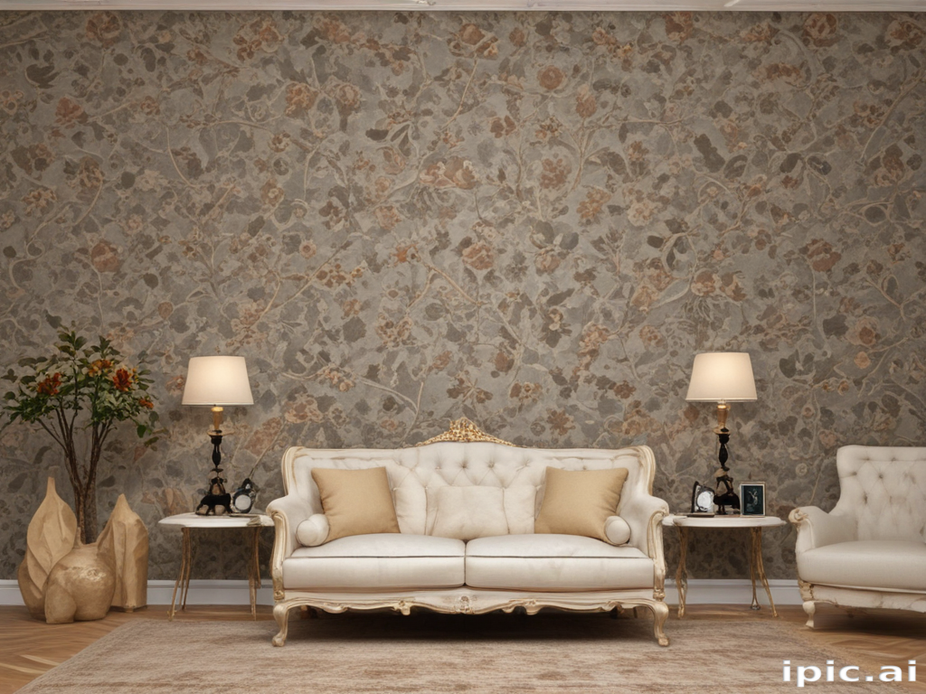 Elegant Living Room with Floral Wallpaper and Classic Furniture Design