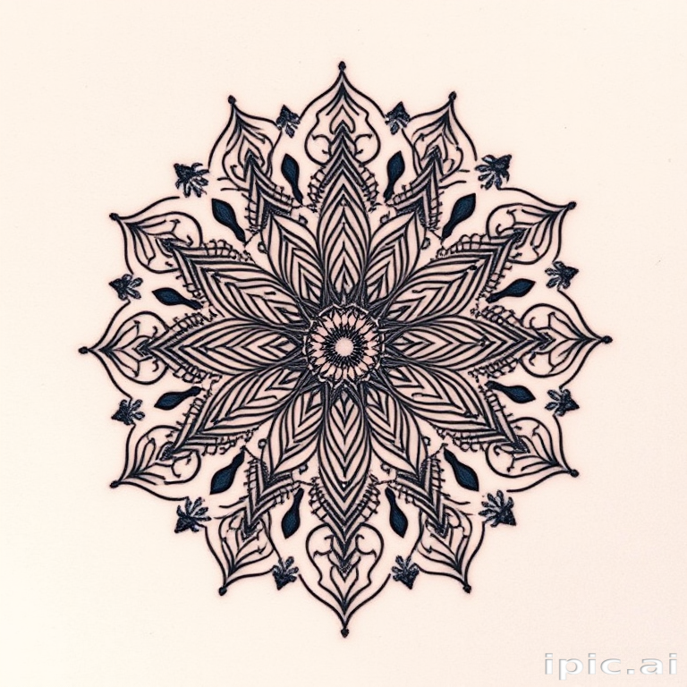 Dotwork mandala tattoo showcasing intricate patterns and sacred geometry, gradient shading creating depth and dimension, symmetrical design with meticulous attention to detail