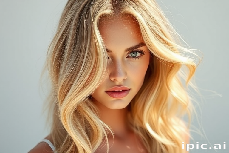 Effortless beachy waves in sun-kissed golden blonde, featuring natural-looking roots and face-framing highlights, perfect for a carefree summer style