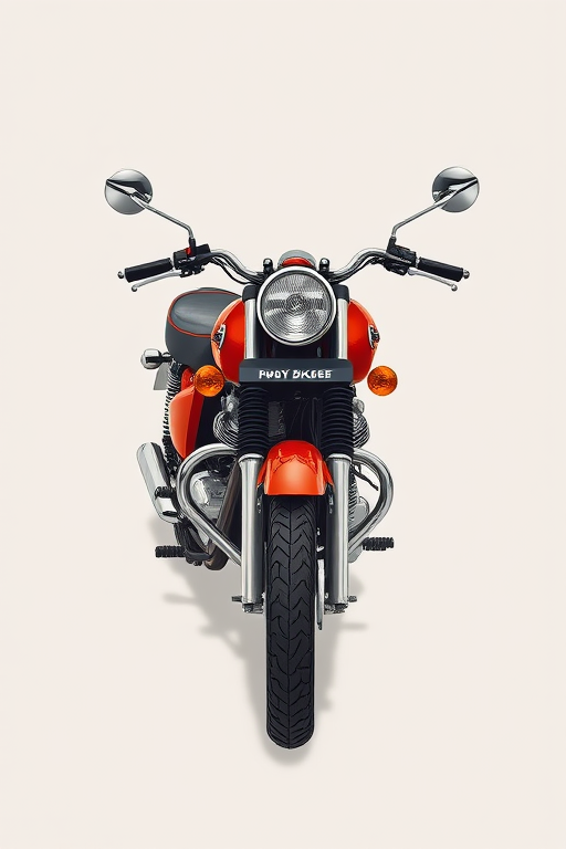 High-resolution illustration of a vintage motorcycle against a neutral background, captured with a DSLR camera, 50mm lens, f/1.8 aperture, ISO 200, natural lighting, top-down view for clarity and detail.