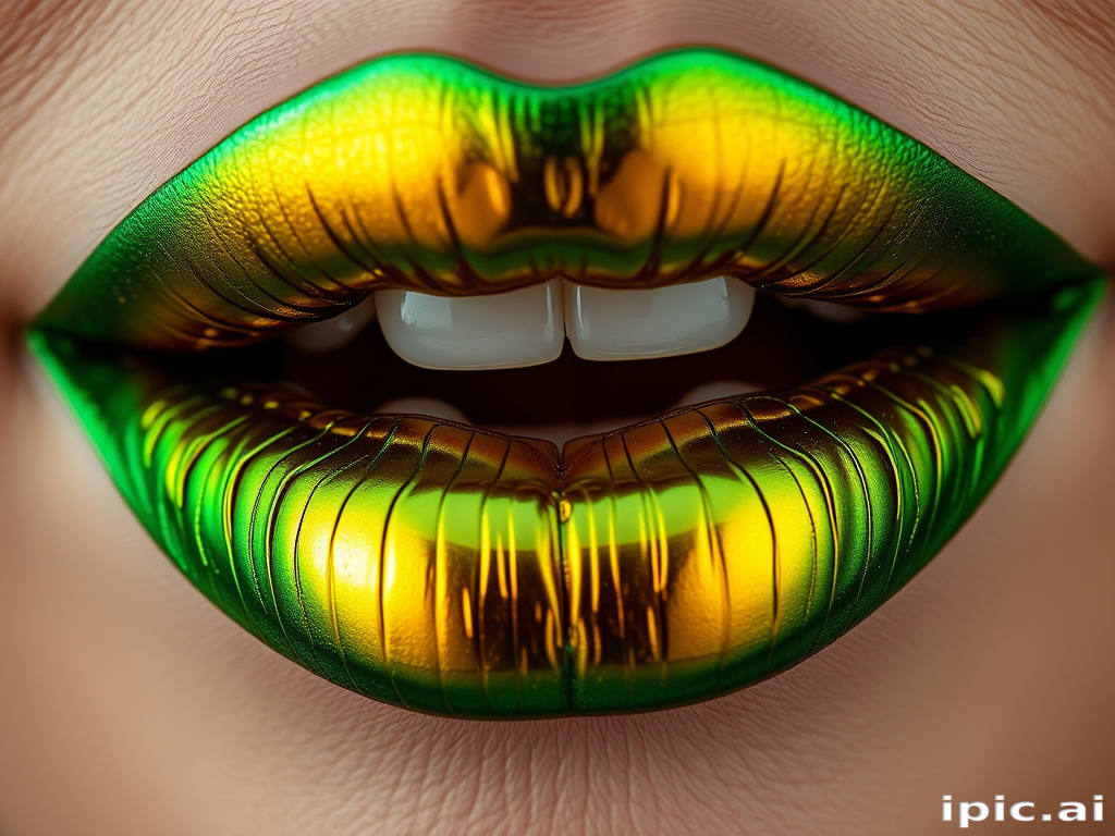 Stunning representation of duochrome green-to-gold lips, showcasing unique color-shifting properties and multidimensional depth