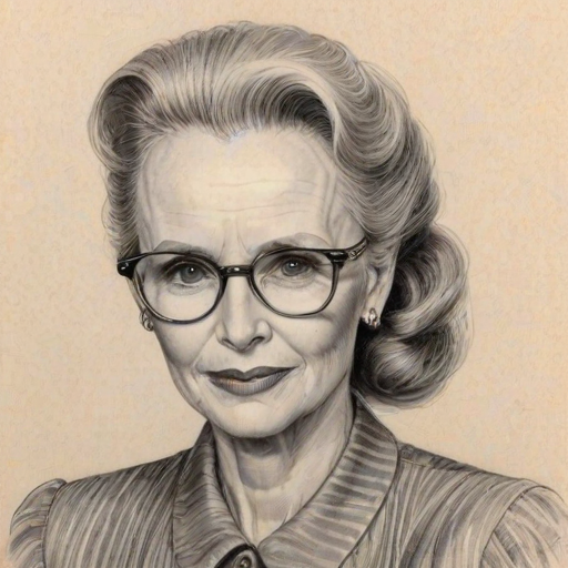 Radiant Jessica Tandy, pencil sketch, portrait of Ravishing woman 1980s in glasses, hair style beatnik, outline, clear lines, fine lines, 8k