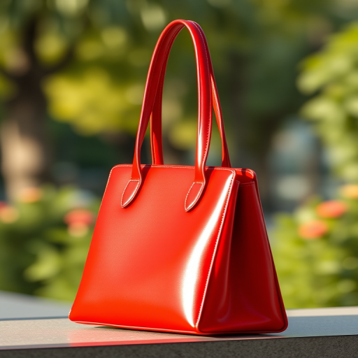 Create a high-resolution vector illustration of a red handbag with a sleek design, using a 50mm lens, f/2.8 aperture, soft natural lighting, and a shallow depth of field to highlight the bag, shot from a slightly elevated angle.