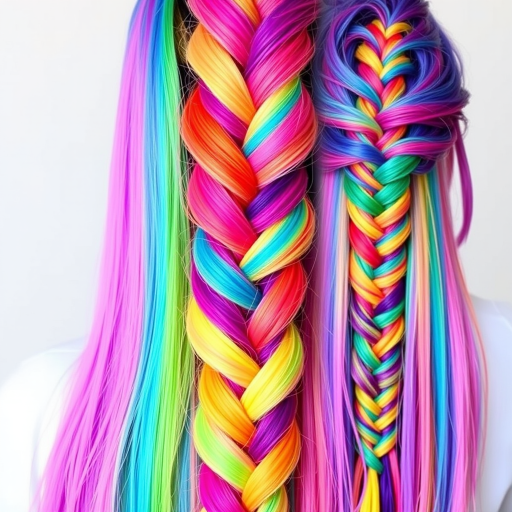 Bold rainbow unicorn braid incorporating every color of the spectrum in a mesmerizing gradient effect, dubbed "Prism Magic" celebrating diversity and self-expression