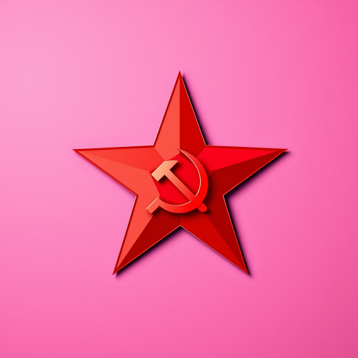 Create an image of a red star with a hammer and sickle in the foreground, shot with a Canon EOS R5, aperture f/8, ISO 100, shutter speed 1/125s, in a flat lay view, using a vector art style for high clarity and vibrant colors.