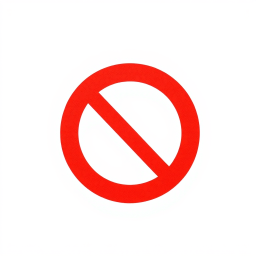 Create a high-resolution image of a circular "no" symbol in solid red with a white background, using a Canon EOS 5D Mark IV, 50mm lens, f/8 aperture, 1/200 sec shutter speed, and ISO 100 for optimal clarity.