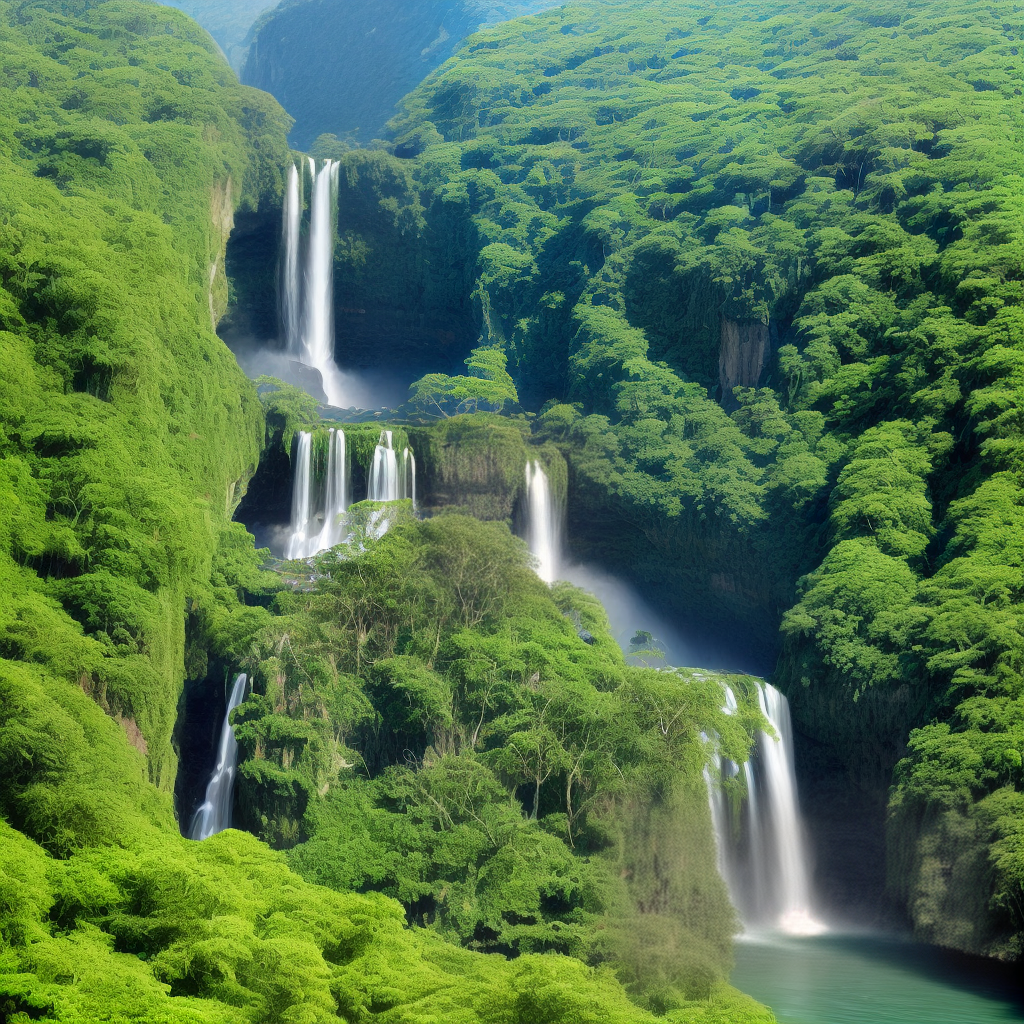 Un groupe de singes jouant et s'amusant dans une cascade enchantée au milieu du voyage.